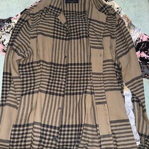 All Saints Tan and Black Checkered Shirt Jacket
